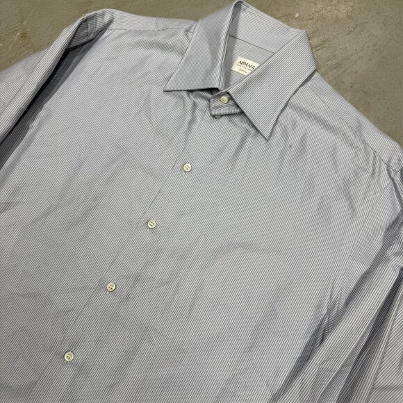 Giorgio Armani Dress Shirt French Cuffs Italy Cotton Textrued Blue 16 1/2 Large - Picture 2 of 10